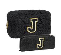 Bolso de maquillaje de pelo de cordero con bolsa de pinceles de maquillaje, regalo de cumpleaños personalizado para el mejor, regalo único para negro bolsa de maquillaje caro (J, One Size)