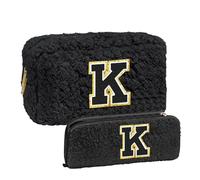 Bolso de maquillaje de pelo de cordero con bolsa de pinceles de maquillaje, regalo de cumpleaños personalizado para el mejor, regalo único para negro bolsa de maquillaje caro (K, One Size)