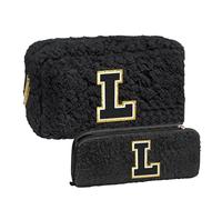 Bolso de maquillaje de pelo de cordero con bolsa de pinceles de maquillaje, regalo de cumpleaños personalizado para el mejor, regalo único para negro bolsa de maquillaje caro (L, One Size)