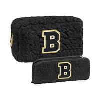 Bolso de maquillaje de pelo de cordero con bolsa de pinceles de maquillaje, regalo de cumpleaños personalizado para el mejor, regalo único para negro bolsa de maquillaje caro (B, One Size)