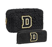 Bolso de maquillaje de pelo de cordero con bolsa de pinceles de maquillaje, regalo de cumpleaños personalizado para el mejor, regalo único para negro bolsa de maquillaje caro (D, One Size)