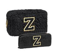 Bolso de maquillaje de pelo de cordero con bolsa de pinceles de maquillaje, regalo de cumpleaños personalizado para el mejor, regalo único para negro bolsa de maquillaje caro (Z, One Size)