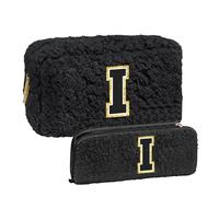 Bolso de maquillaje de pelo de cordero con bolsa de pinceles de maquillaje, regalo de cumpleaños personalizado para el mejor, regalo único para negro bolsa de maquillaje caro (I, One Size)