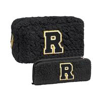 Bolso de maquillaje de pelo de cordero con bolsa de pinceles de maquillaje, regalo de cumpleaños personalizado para el mejor, regalo único para negro bolsa de maquillaje caro (R, One Size)