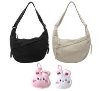 Bolso De Media Luna para Mujer De 2 Piezas Y Cole De Conejo De 2 Piezas, Bandolera De Un Hombro, Correa De Hombro Ajustable, Diseño De Cremallera, Adecuado para Viajes De Cercanías.