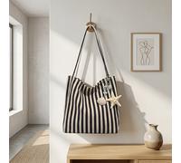 Bolso de mensajero de viaje para mujer con colgante de concha de , bolso de almacenamiento de maquillaje de lona de gran capacidad, diseño de rayas vintage, negro