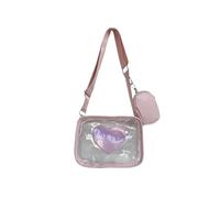 Bolso de mujer de PVC transparente con estampado de amor, bolso de hombro de ocio, cinturón de viaje, billetera Zero, bolso cruzado versátil Para Mujer(Pink)