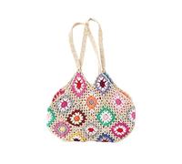 Bolso de mujer hecho a mano de ganchillo y tejido étnico con correa de hombro industrial resistente, ideal para el uso diario. Organizador de bolsas de coche, beige, 33*1*27