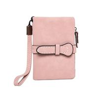 Bolso de muñeca Cartera pequeña de cuero plegable for mujer, tipo muñeca, con tarjetero y ventana for monedas(Pink)