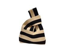 Bolso De MuñEca De Punto Bolso de punto de rayas retro for mujer, minibolso de muñeca con nudo for mujer, bolso de muñeca de punto reutilizable Adecuado Para Viajes PortáTiles(Beige)