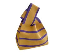 Bolso De MuñEca De Punto Bolso de punto de rayas retro for mujer, minibolso de muñeca con nudo for mujer, bolso de muñeca de punto reutilizable Adecuado Para Viajes PortáTiles(Yellow)