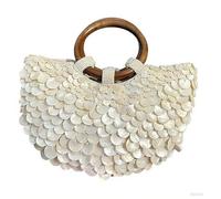 Bolso de noche adornado con conchas, mano con cuentas de concha de verano, mango de madera, para viajes, accesorios de ropa llamativos para mujer