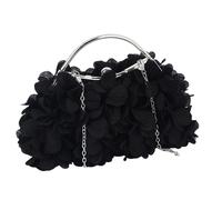 Bolso de Noche con Flores Bolso de mano noche con flores, bolso romántico for novia, asa metal, for banquete, cena, vestido y cadena para la Fiesta de la Boda(Black)