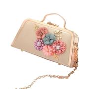 Bolso de Noche con Flores Bolso pequeño cuadrado con diseño floral for banquete de noche, versátil, cadena inclinada for un solo hombro(Gold)