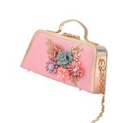 Bolso de Noche con Flores Bolso pequeño cuadrado con diseño floral for banquete de noche, versátil, cadena inclinada for un solo hombro(Pink)