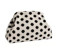 Bolso de Noche con Lunares para Mujer, Bolso de Mano de Gran Capacidad, Bolso de Maquillaje Ligero para Viajes, Compras, Trabajo, Citas, Uso Diario (Bola Negra y Beige) (estilo1)