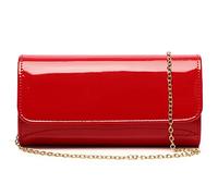 Bolso de noche de cuero de patente para mujer, bolso de hombro elegante bolso de color sólido para boda, fiesta de graduación, rojo (Red-C),