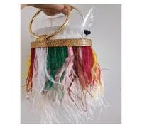 Bolso De Noche De Plumas Bolso de mano con forma cubo y plumas, estilo noche, cadena un solo hombro anillo avestruz(Color08)