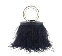 Bolso De Noche De Plumas Bolso de mano con forma cubo y plumas, estilo noche, cadena un solo hombro anillo avestruz(Color1)