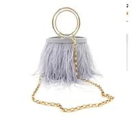 Bolso De Noche De Plumas Bolso de mano con forma cubo y plumas, estilo noche, cadena un solo hombro anillo avestruz(Color09)