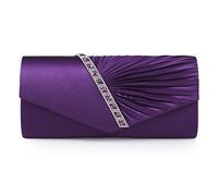Bolso de noche estilo clutch Damara, diseño con adorno de satén drapeado y decoración de cristales, color Morado, talla Large