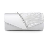 Bolso de noche estilo clutch Damara, diseño con adorno de satén drapeado y decoración de cristales, color Blanco, talla Large