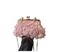 Bolso De Noche Floral Bolso de banquete con flores 3D de gasa, moderno bolso de noche, de lujo, con cadena, for mujer, bolso de mano tipo bandolera moderno.(Pink)