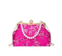 Bolso de noche retro chino con bolso de mano Qipao bordado for mujer | Bandolera con solapa de perlas y flor de melocotón