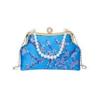 Bolso de noche retro chino con bolso de mano Qipao bordado for mujer | Bandolera con solapa de perlas y flor de melocotón