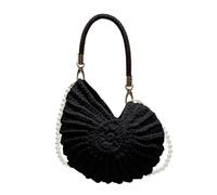 Bolso De Novia Blanco Bolso de concha tejido a mano for mujer, bandolera tipo mensajero con cadena perlas, bolso compras for las fiestas(Black)
