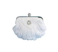 Bolso De Novia Blanco Bolso de noche lujo con perlas for boda, bolso conchas y cuentas en cascada diamantes imitación for mujer(DS1089white)