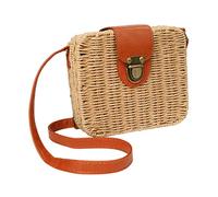 Bolso de Paja Bandolera para Mujer Bolsa de Hombro para Playa de Verano, Viajar, Fecha, Vacaciones y Uso Diario,Estilo boho con hecho a mano tejido Bolso cruzado Marrón