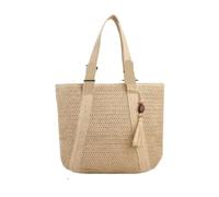 Bolso de Paja,Bolso de Embrague Tejido, Bolso de Hombro de Paja clásico for Playa for Mujer, Correa de Hombro de Cuero y Tela, Bolso Tejido a Mano(Beige)