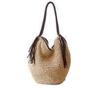 Bolso de Paja,Bolso Rafia Mujer Bolsas de playa de gran paja Mujeres Bolsos de verano Femenino Femenino Casual Mujeres Bolsas de mujer Bolsa de hombro Cerradura de tassel ( Color : Beige , Size : Natu
