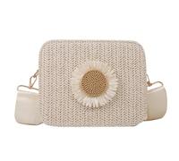Bolso de paja con delicado patrón de flores, bolso de hombro de playa de moda para mujeres y niñas, beige, One Size