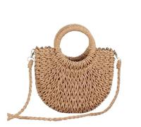 Bolso de paja para la playa Bolso de paja tejido mimbre semicircular hecho a mano, bandoleras cruzadas verano for mujer, bolso playa pequeño for niñas(Khaki)