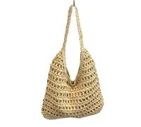 Bolso de paja para la playa Bolsos de mano playa verano for mujer, bolso hombro ganchillo ratán, viaje informal, tejido paja Vintage(Beige)