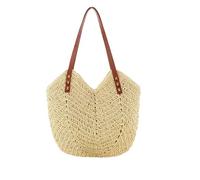 Bolso de paja para la playa Bolsos de paja verano for mujer, bolsos hombro, bolso con asa calidad tejido ratán, playa ganchillo hueco, informales(Beige)