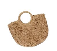 Bolso de paja para la playa Bolsos hechos a mano de verano for mujer, bolso tejido playa paja for, envuelto, bolsos con asa superior en forma luna(Khaki no strap M)