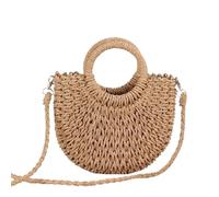 Bolso de paja para la playa Bolsos hechos a mano de verano for mujer, bolso tejido playa paja for, envuelto, bolsos con asa superior en forma luna(Brown)