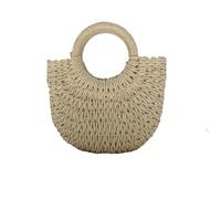 Bolso de paja para la playa Bolsos hechos a mano de verano for mujer, bolso tejido playa paja for, envuelto, bolsos con asa superior en forma luna(Beige addstrap S)