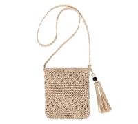 Bolso de paja para mujer, estilo boho hecho a mano, con bandolera y cremallera para playa, viajes y vacaciones, beige, voir photo