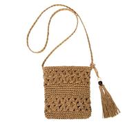 Bolso de paja para mujer, estilo boho hecho a mano, con bandolera y cremallera para playa, viajes y vacaciones, marrón, voir photo