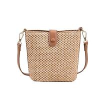 Bolso De Paja para Mujer Fiesta En La Playa De Moda Bolso Trenzado Tejido A Mano De Cuero Correas De Paja Bolso De Embrague (Marrón,Alto 7,1in)