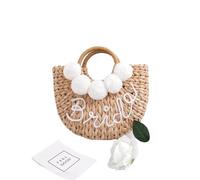 Bolso de paja personalizado para novia, regalo de despedida de soltera, bolsa de paja portátil simple de media luna, ideas de regalo de boda, fiesta, bolsa de playa de verano, White, Talla única