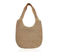 Bolso de Paja Tejido a Mano para Mujer de Gran Capacidad - de Hombro Retro para Playa, Verano, Trabajo, Viajes y Vacaciones (Caqui)
