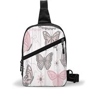 Bolso de Pecho Azul Rosa y Gris Mariposa Colecciones Silueta Flor Encaje, Bolsos Bandolera Multiusos Bandolera Mochila Impermeable Viaje Senderismo Moda Paquete de Pecho para Hombres Mujeres