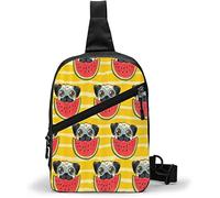 Bolso de Pecho con diseño de sandía Pug, Bolsos de Bandolera, Mochila de Hombro Cruzada Multiusos, Resistente al Agua, para Viajes y Senderismo