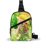 Bolso de Pecho con Estampado Floral botánico de Gato Bonito, Bolsos de Bandolera Multiusos, Mochila de Hombro Tipo Bandolera, Impermeable, para Viajes y Senderismo