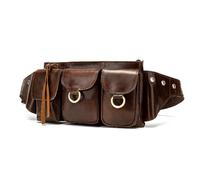 Bolso de pecho de piel de vaca genuina para hombre, bolso de plátano multifuncional e informal, bolso de hombro de gran capacidad para moto carteras, marrón oscuro, talla única